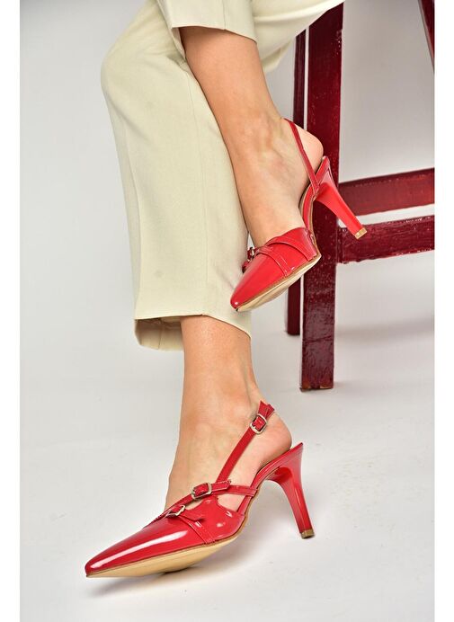 S654071908 Kırmızı Rugan Kısa Topuklu Kadın Ayakkabı - Görsel 6
