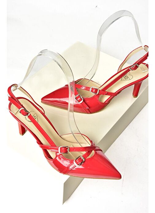 S654071908 Kırmızı Rugan Kısa Topuklu Kadın Ayakkabı - Görsel 7