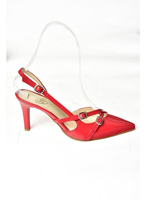 S654071908 Kırmızı Rugan Kısa Topuklu Kadın Ayakkabı - Görsel 8