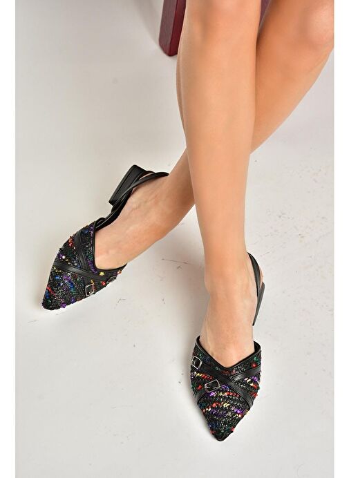 S960543104 Siyah Kumaş Kalın Topuklu Kadın Ayakkabı - Görsel 3