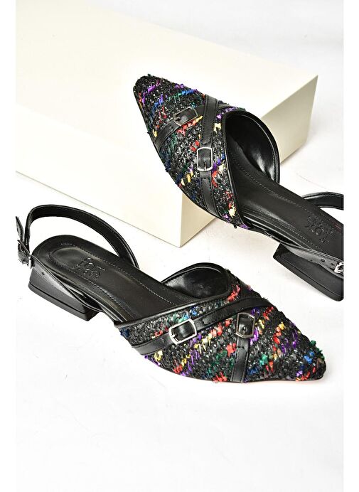 S960543104 Siyah Kumaş Kalın Topuklu Kadın Ayakkabı - Görsel 7