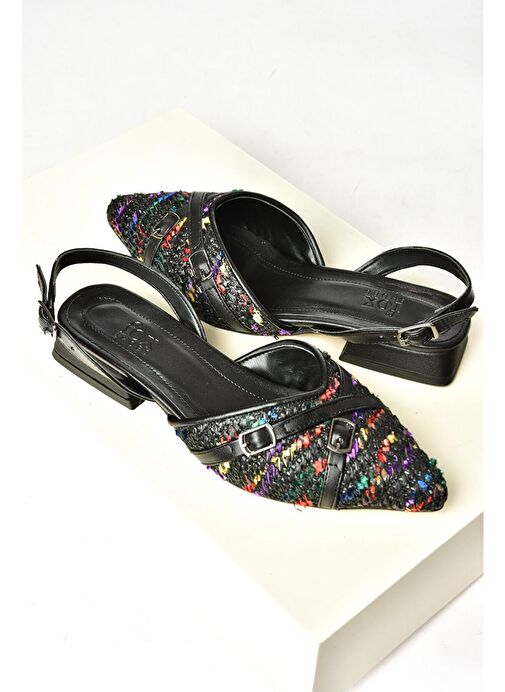 S960543104 Siyah Kumaş Kalın Topuklu Kadın Ayakkabı - Görsel 8