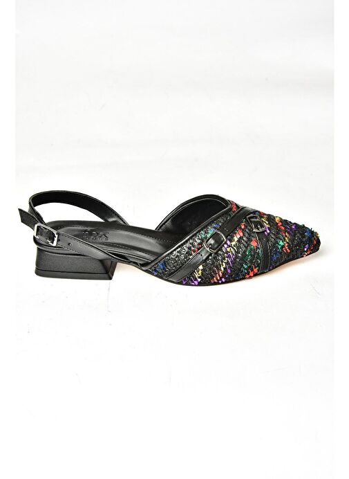 S960543104 Siyah Kumaş Kalın Topuklu Kadın Ayakkabı - Görsel 9