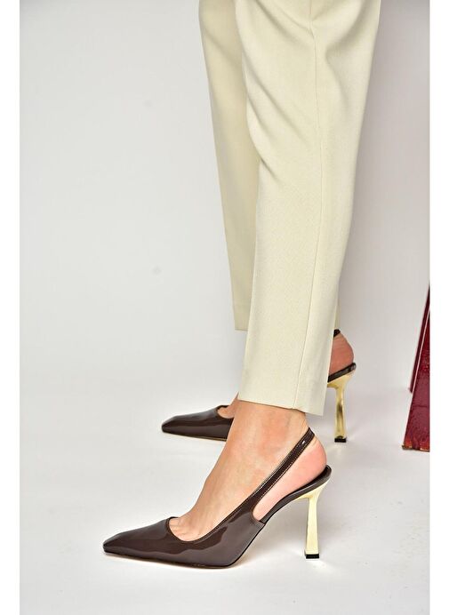 S752074608 Kahverengi Rugan Kalın Topuklu Kadın Ayakkabı - Görsel 4