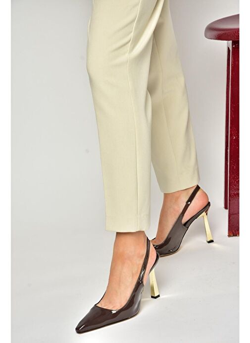 S752074608 Kahverengi Rugan Kalın Topuklu Kadın Ayakkabı - Görsel 6