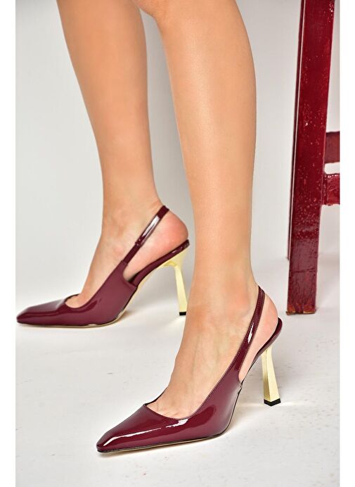 S752074608 Bordo Rugan Kalın Topuklu Kadın Ayakkabı - Görsel 2