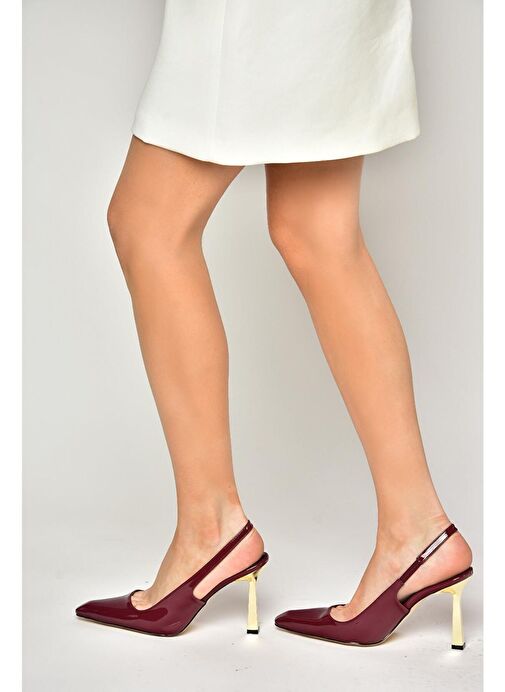 S752074608 Bordo Rugan Kalın Topuklu Kadın Ayakkabı - Görsel 3