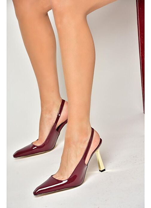 S752074608 Bordo Rugan Kalın Topuklu Kadın Ayakkabı - Görsel 4