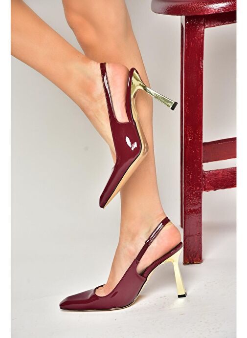 S752074608 Bordo Rugan Kalın Topuklu Kadın Ayakkabı - Görsel 5