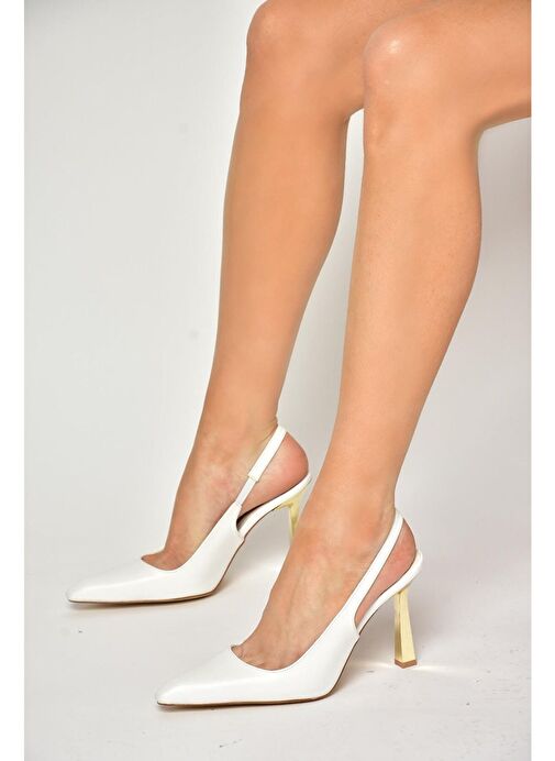 S752074609 Beyaz Kalın Topuklu Kadın Ayakkabı - Görsel 5