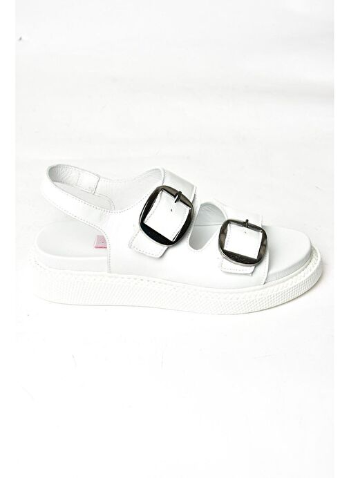 P540032803 Beyaz Hakiki Deri Kadın Sandalet - Görsel 8