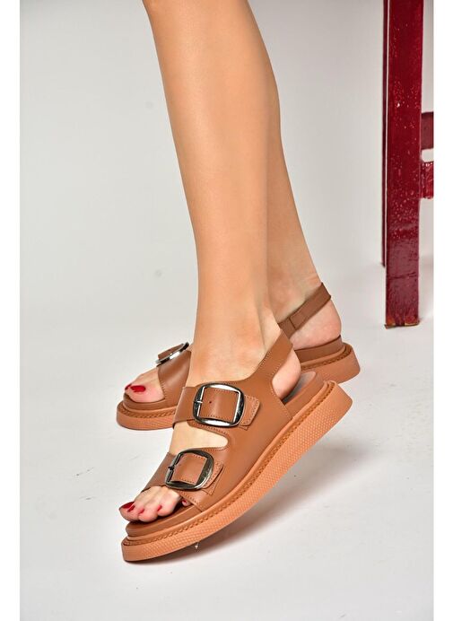 P540032803 Taba Hakiki Deri Kadın Sandalet - Görsel 5