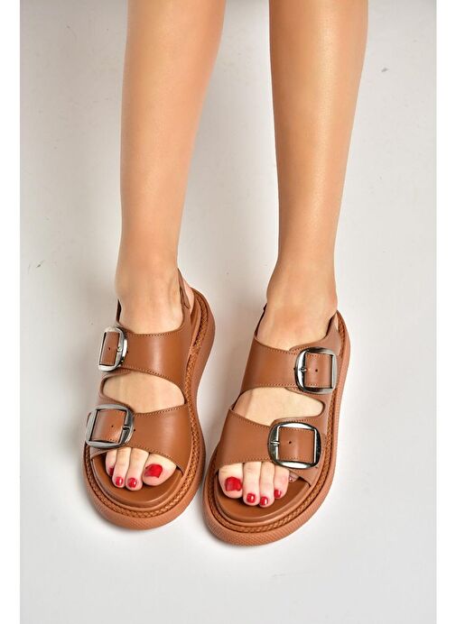 P540032803 Taba Hakiki Deri Kadın Sandalet - Görsel 6