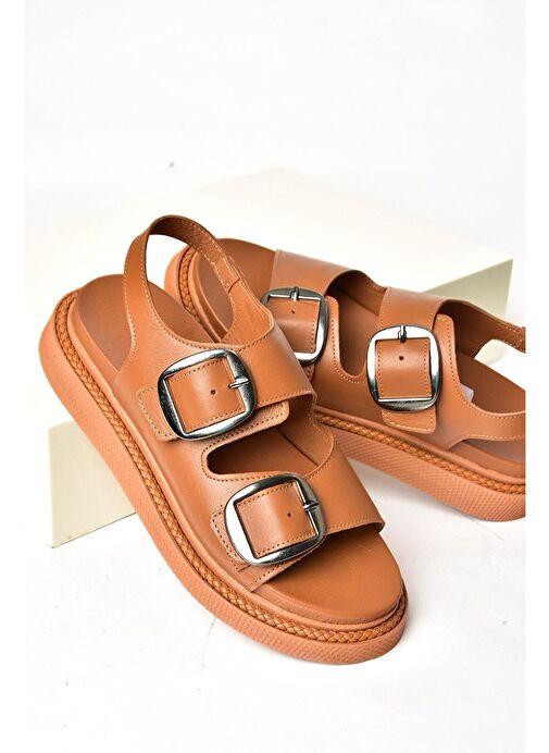 P540032803 Taba Hakiki Deri Kadın Sandalet - Görsel 7