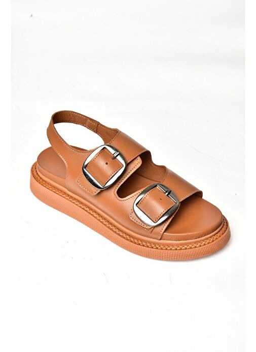 P540032803 Taba Hakiki Deri Kadın Sandalet - Görsel 9
