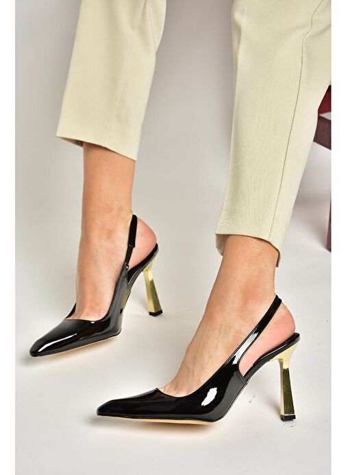 S752074608 Siyah Rugan Kalın Topuklu Kadın Ayakkabı - Görsel 2