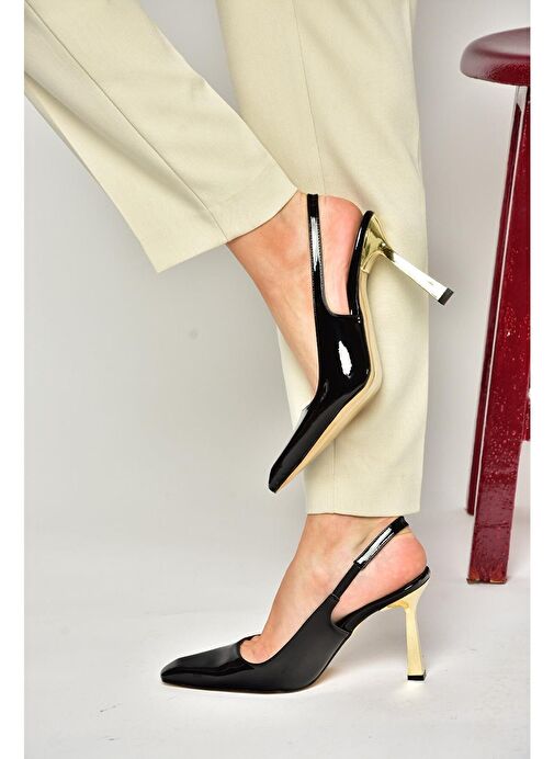 S752074608 Siyah Rugan Kalın Topuklu Kadın Ayakkabı - Görsel 5
