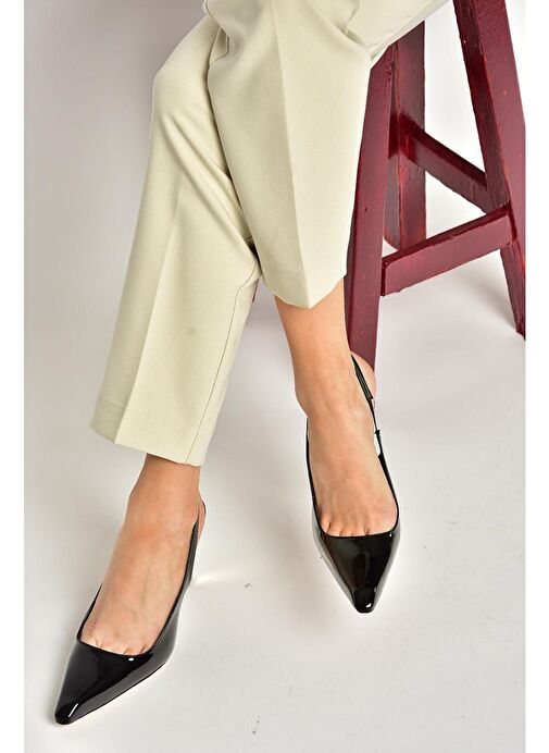 S752074608 Siyah Rugan Kalın Topuklu Kadın Ayakkabı - Görsel 6