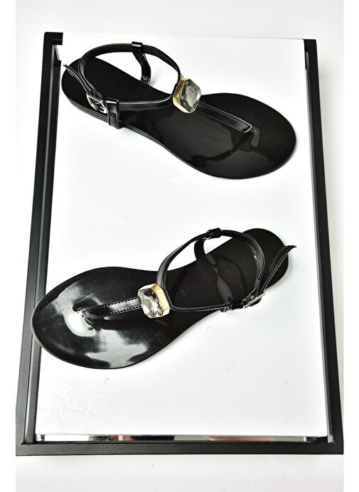 S272095209 Siyah Parmak Arası Kadın Sandalet - Görsel 5