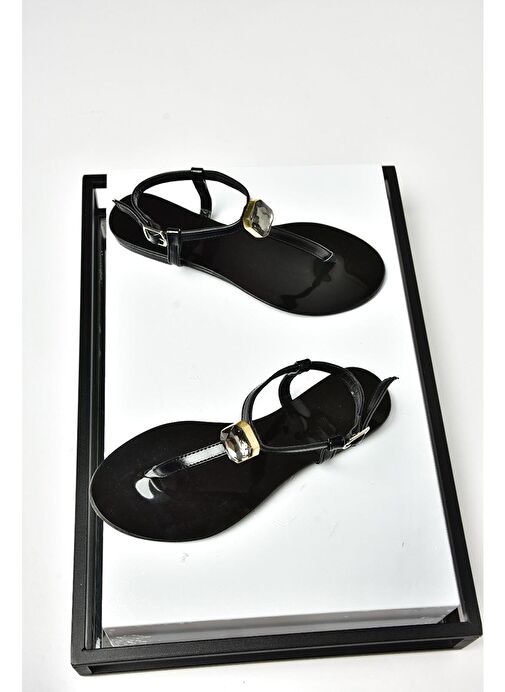 S272095209 Siyah Parmak Arası Kadın Sandalet - Görsel 6