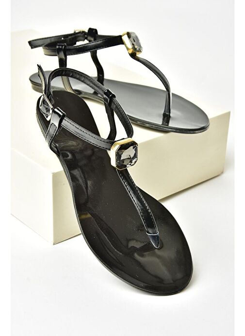 S272095209 Siyah Parmak Arası Kadın Sandalet - Görsel 2