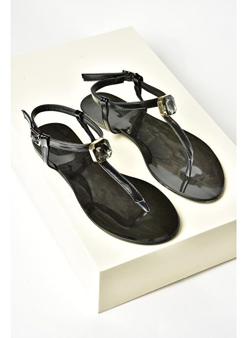 S272095209 Siyah Parmak Arası Kadın Sandalet - Görsel 3