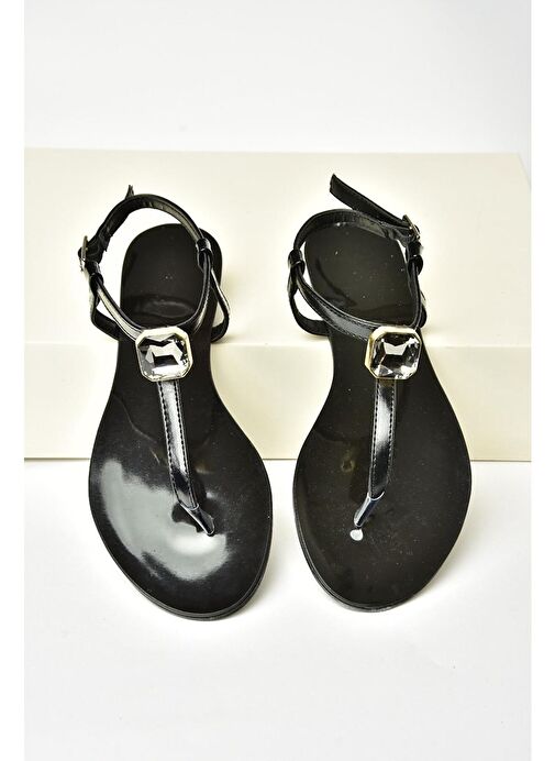 S272095209 Siyah Parmak Arası Kadın Sandalet - Görsel 4