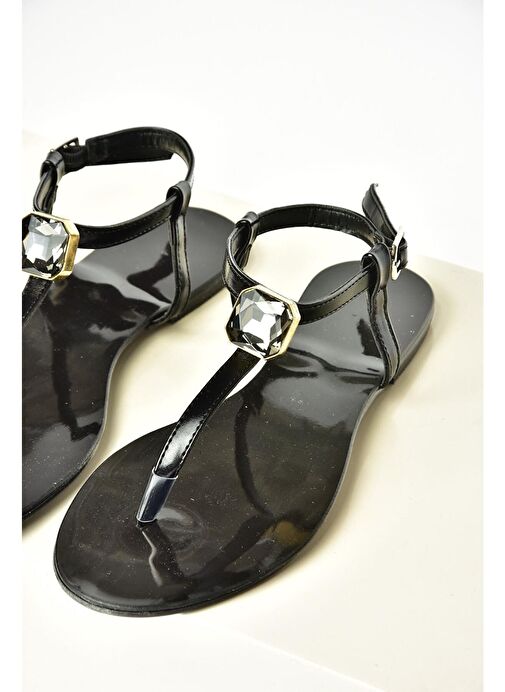 S272095209 Siyah Parmak Arası Kadın Sandalet - Görsel 8
