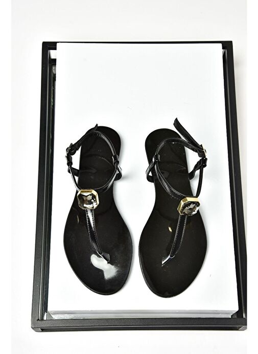 S272095209 Siyah Parmak Arası Kadın Sandalet - Görsel 9