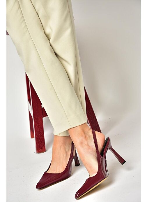 S752063408 Bordo Rugan Kalın Topuklu Kadın Ayakkabı - Görsel 4