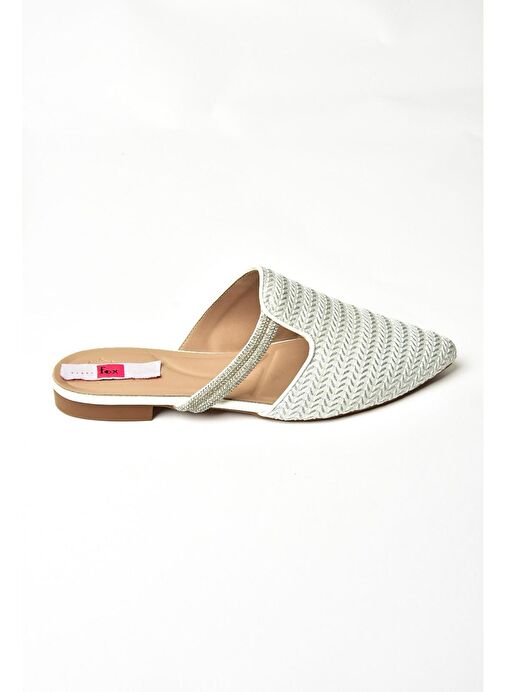 P820031417 Beyaz Hasır Taş Detaylı Kadın Terlik - Görsel 9