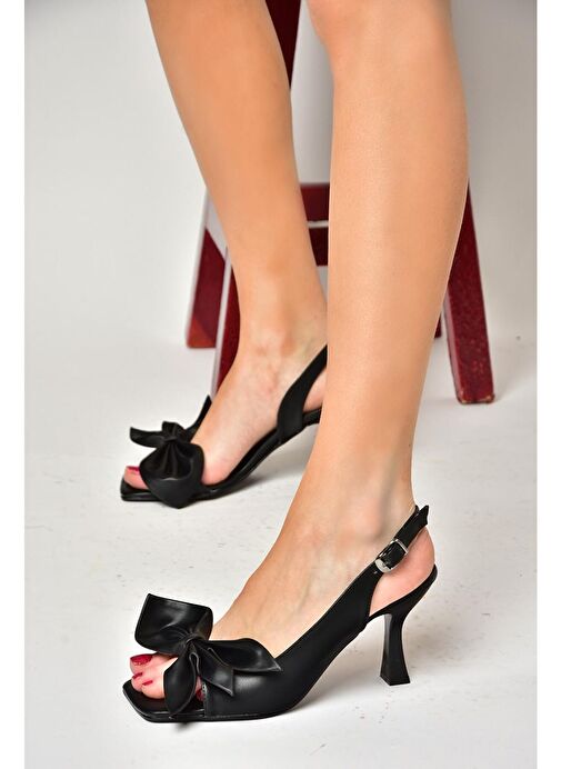K749384909 Siyah Kurdele Detaylı Kadın Topuklu Ayakkabı - Görsel 3
