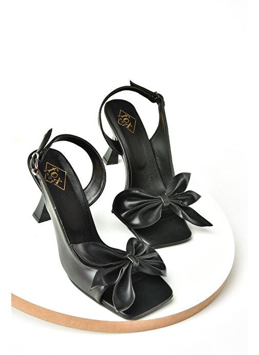 K749384909 Siyah Kurdele Detaylı Kadın Topuklu Ayakkabı - Görsel 6