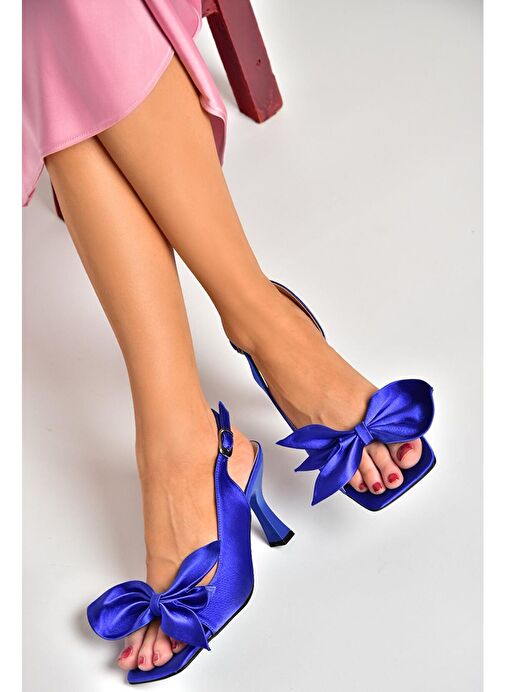 K749384904 Saks Mavi Kumaş Kadın Topuklu Ayakkabı - Görsel 2