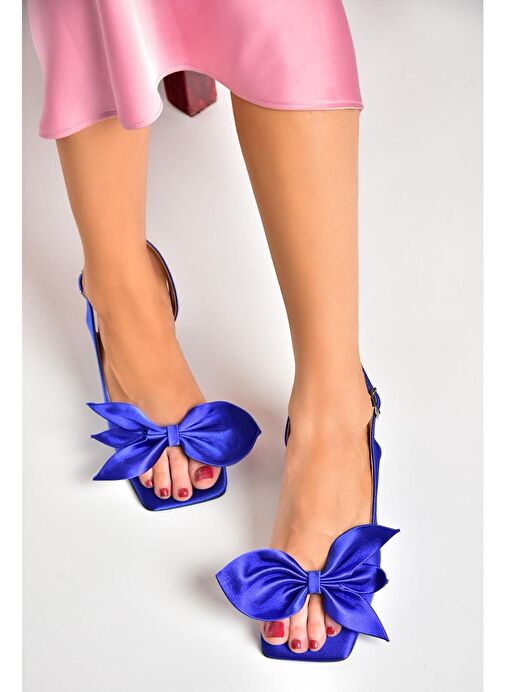 K749384904 Saks Mavi Kumaş Kadın Topuklu Ayakkabı - Görsel 3