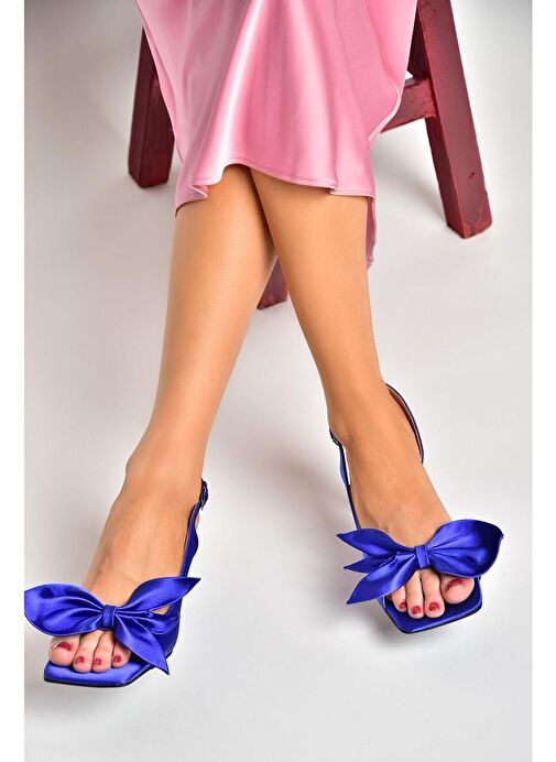 K749384904 Saks Mavi Kumaş Kadın Topuklu Ayakkabı - Görsel 5