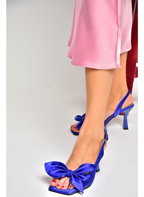 K749384904 Saks Mavi Kumaş Kadın Topuklu Ayakkabı - Görsel 6