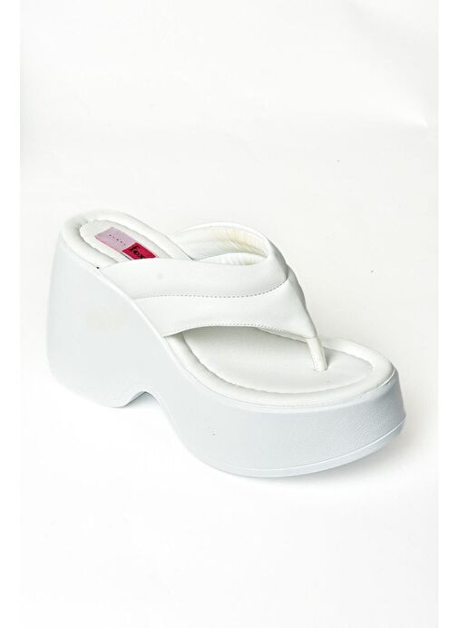 S973401709 Beyaz Dolgu Tabanlı Parmak Arası Kadın Terlik - Görsel 7
