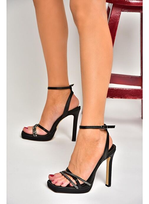 S569612504 Siyah Kumaş Yüksek Topuklu Kadın Abiye Ayakkabı - Görsel 4