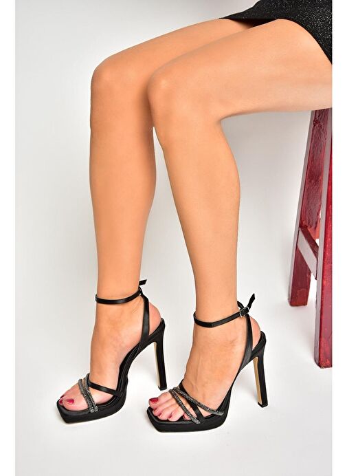 S569612504 Siyah Kumaş Yüksek Topuklu Kadın Abiye Ayakkabı - Görsel 5