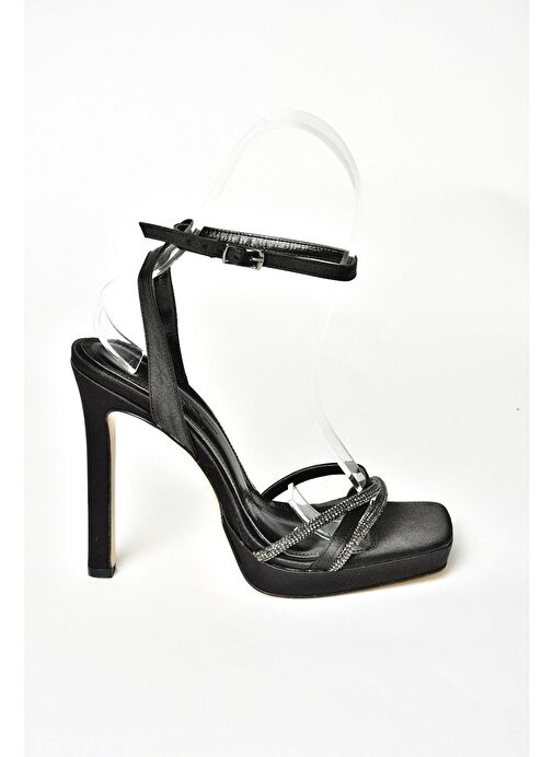 S569612504 Siyah Kumaş Yüksek Topuklu Kadın Abiye Ayakkabı - Görsel 7