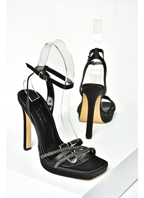 S569612504 Siyah Kumaş Yüksek Topuklu Kadın Abiye Ayakkabı - Görsel 9
