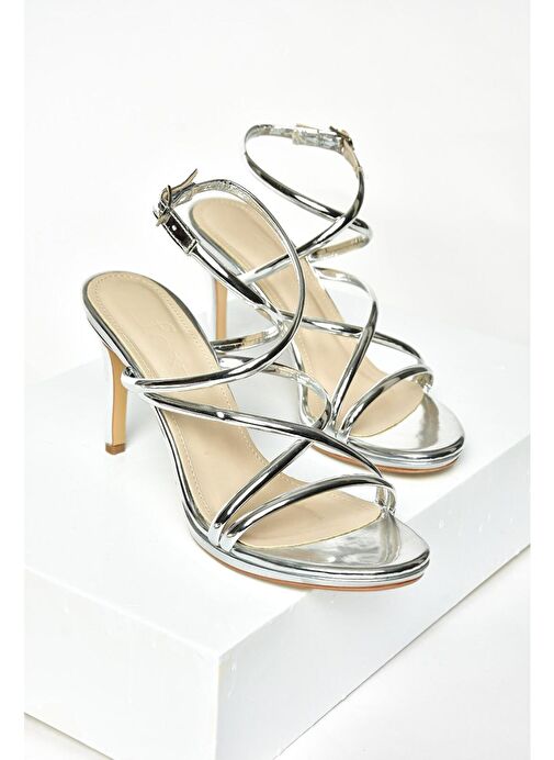 S569716534 Gümüş Ayna İnce Topuklu Kadın Abiye Ayakkabı - Görsel 6