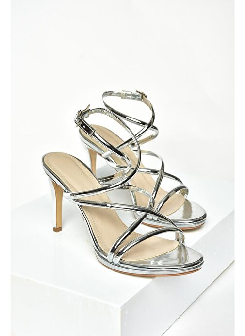 S569716534 Gümüş Ayna İnce Topuklu Kadın Abiye Ayakkabı - Görsel 7