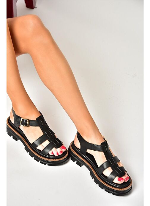S437302009 Siyah Kalın Tabanlı Kadın Sandalet - Görsel 5