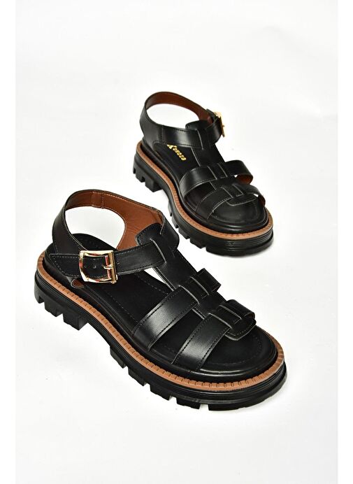 S437302009 Siyah Kalın Tabanlı Kadın Sandalet - Görsel 8