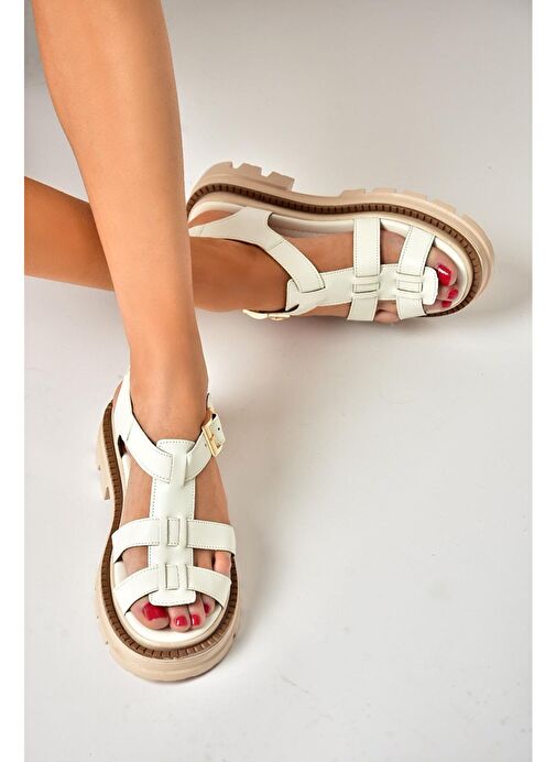 S437302009 Beyaz Kalın Tabanlı Kadın Sandalet - Görsel 2