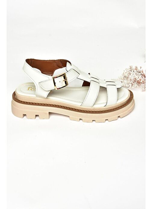 S437302009 Beyaz Kalın Tabanlı Kadın Sandalet - Görsel 3