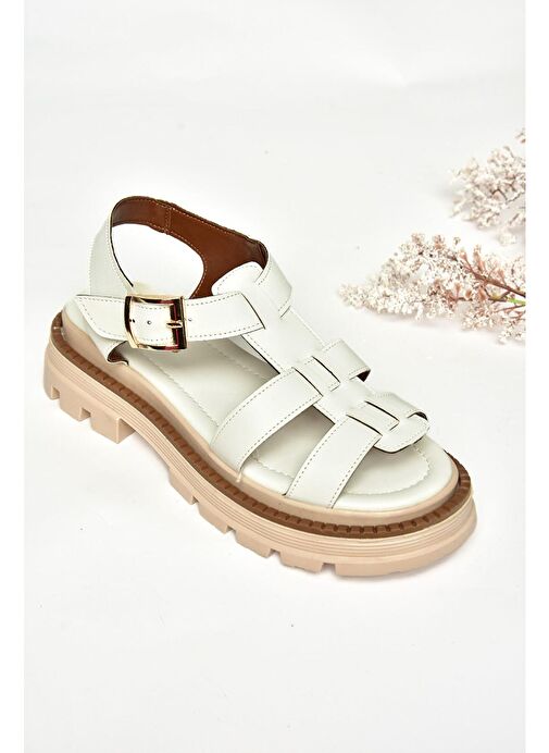 S437302009 Beyaz Kalın Tabanlı Kadın Sandalet - Görsel 4