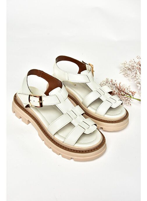 S437302009 Beyaz Kalın Tabanlı Kadın Sandalet - Görsel 5